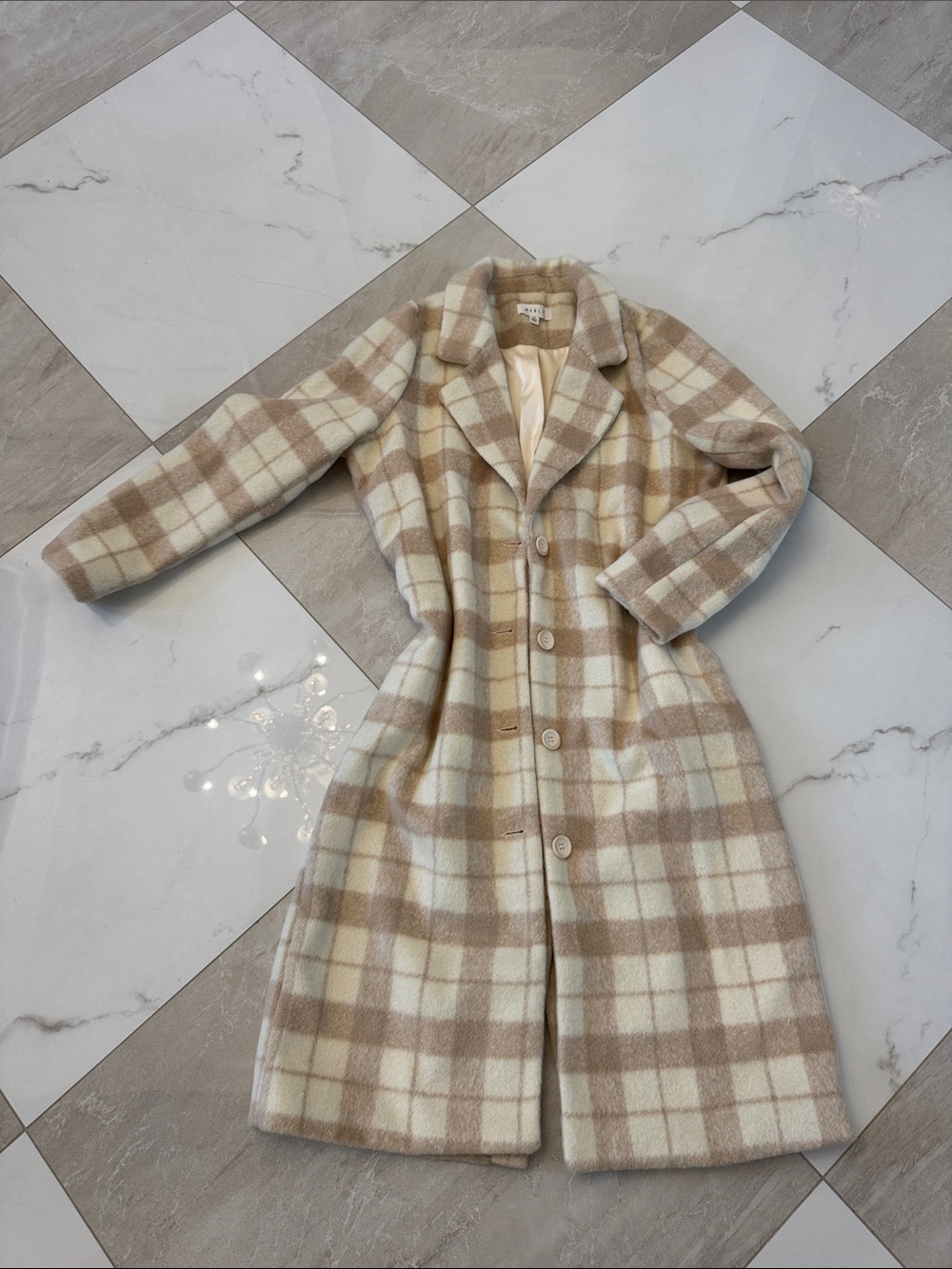 MARBLE Plaid Coat in Cream & Beige